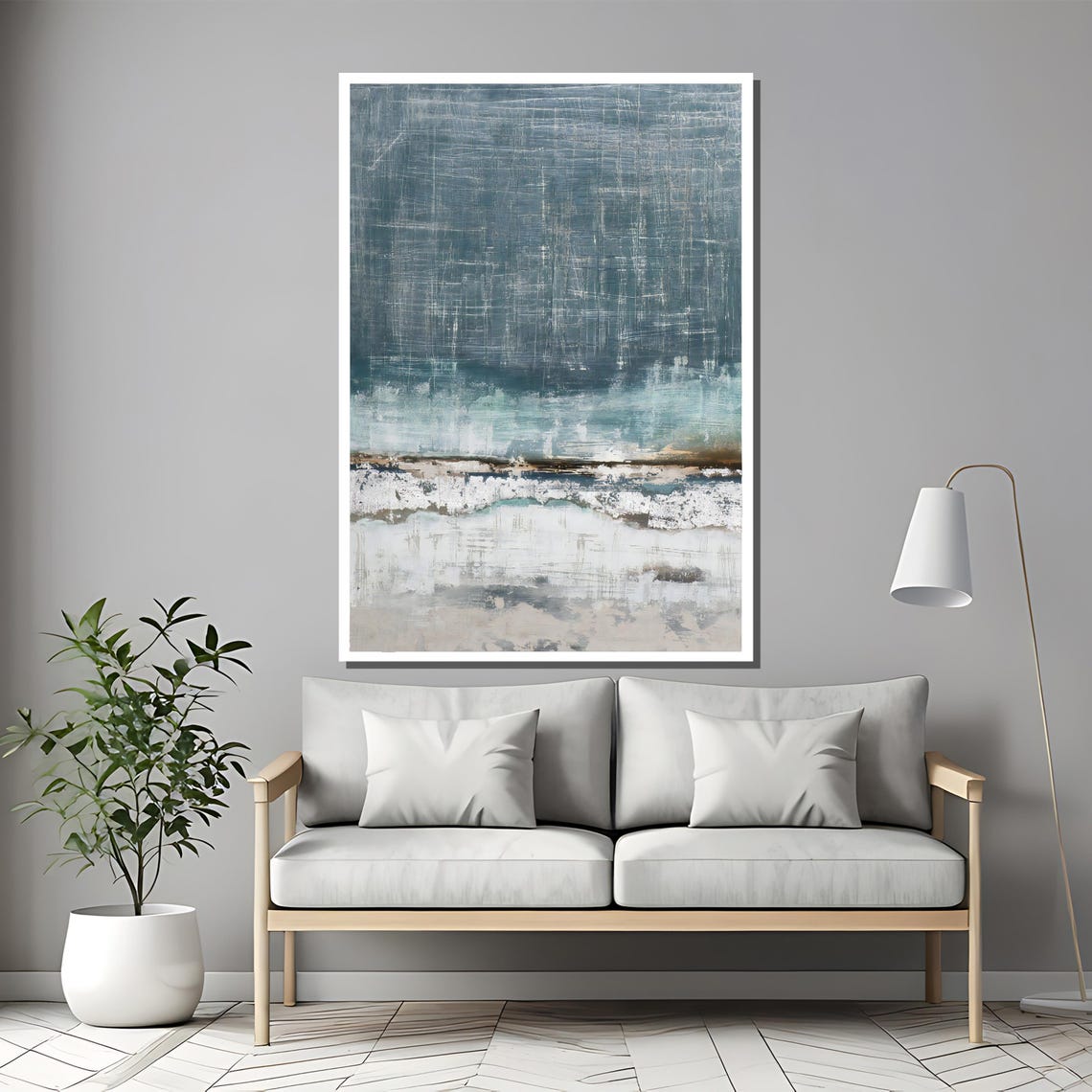 Textured Gray Blue Coastal Wave Abstract Scribble Modern Poster - Image 2