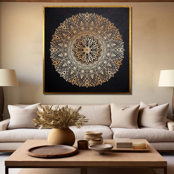 Elegant Mandala Painting Black And Gold Geometric Art Gift For Sophisticated Home Decor And Wall Accent