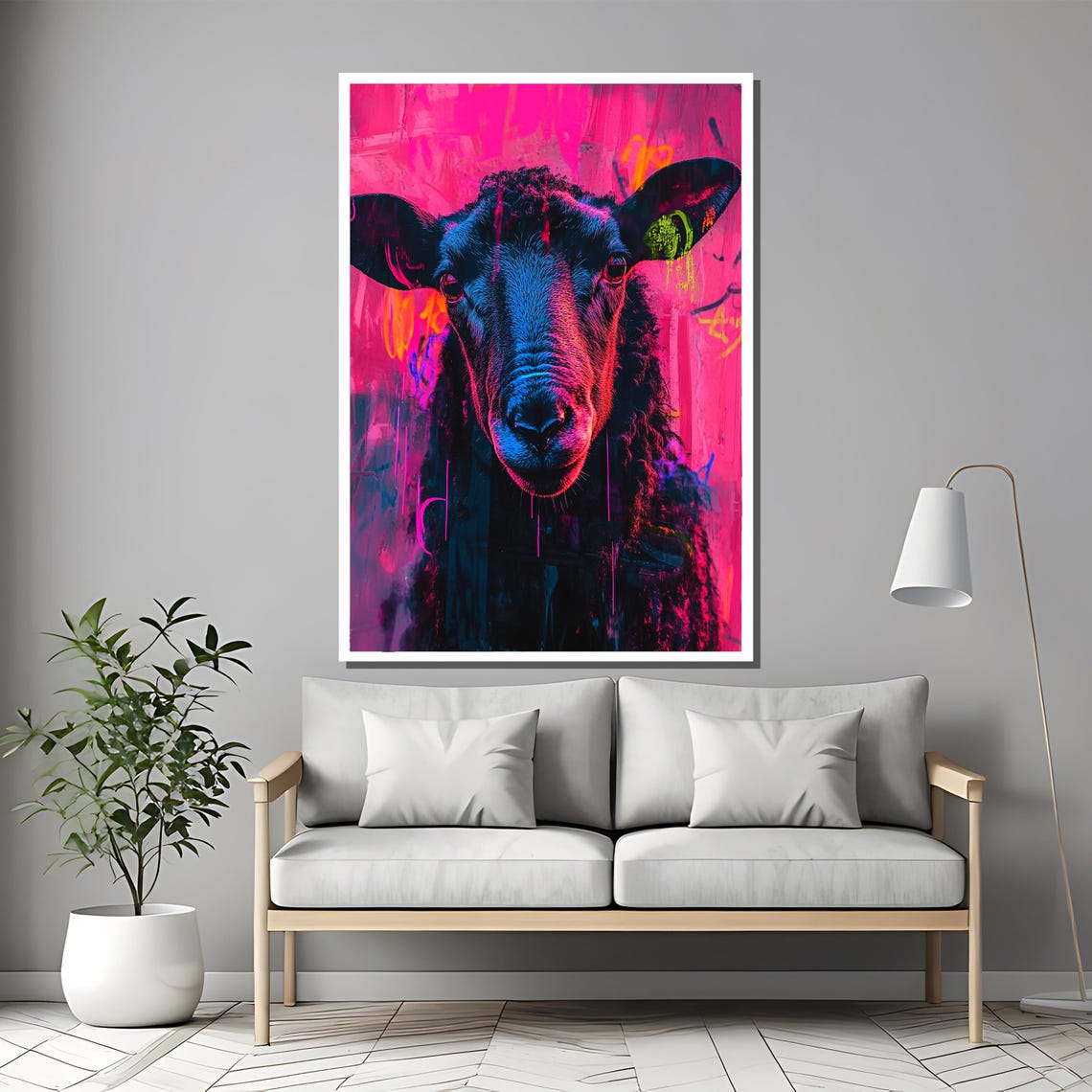 Neon Rebellion Black Sheep Graffiti Portrait on Hot Pink Poster - Image 2