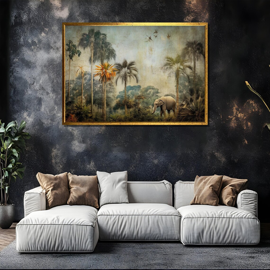 Tropical Jungle Safari Elephant and Palm Trees Art Print - Image 5