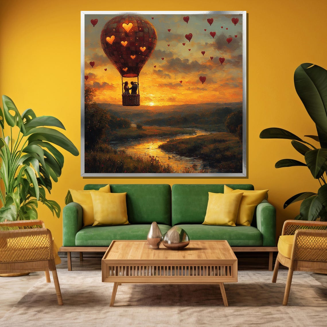 Love in the Clouds Heart Pattern Hot Air Balloon Sunset Flight Poster - Image 3