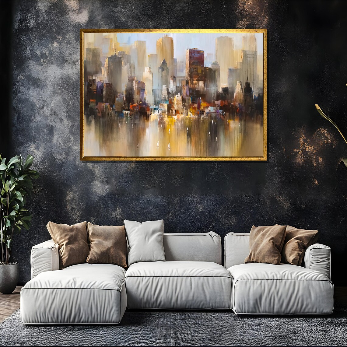 Abstract City Skyline Reflected in Water Modern Urban Painting Poster - Image 5