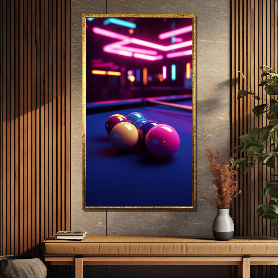 Pink Neon Nights Pool Table With Racked Balls Retro Billiards Poster - Image 5