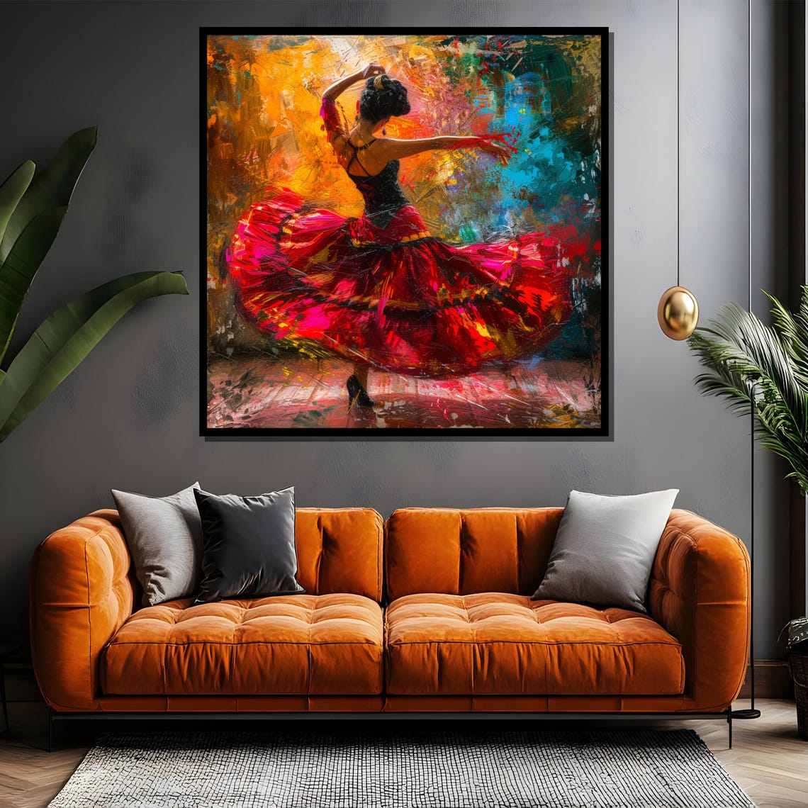 Flamenco Dancer Red Ruffled Dress Swirl Impasto Painting Poster - Image 4