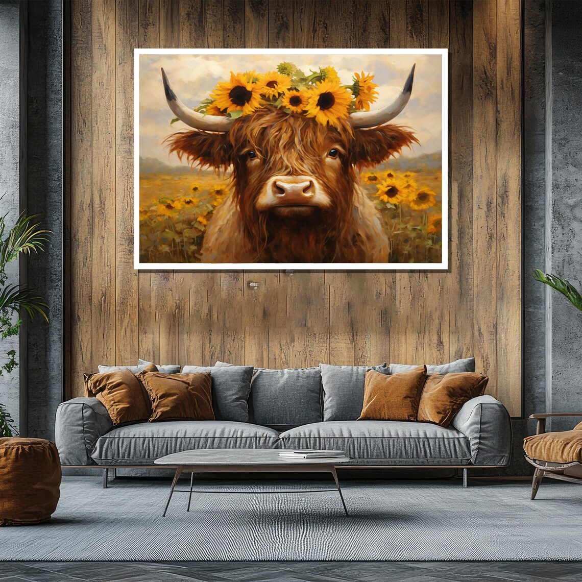 Highland Cow Wearing A Sunflower Crown In A Sunny Field Poster - Image 2