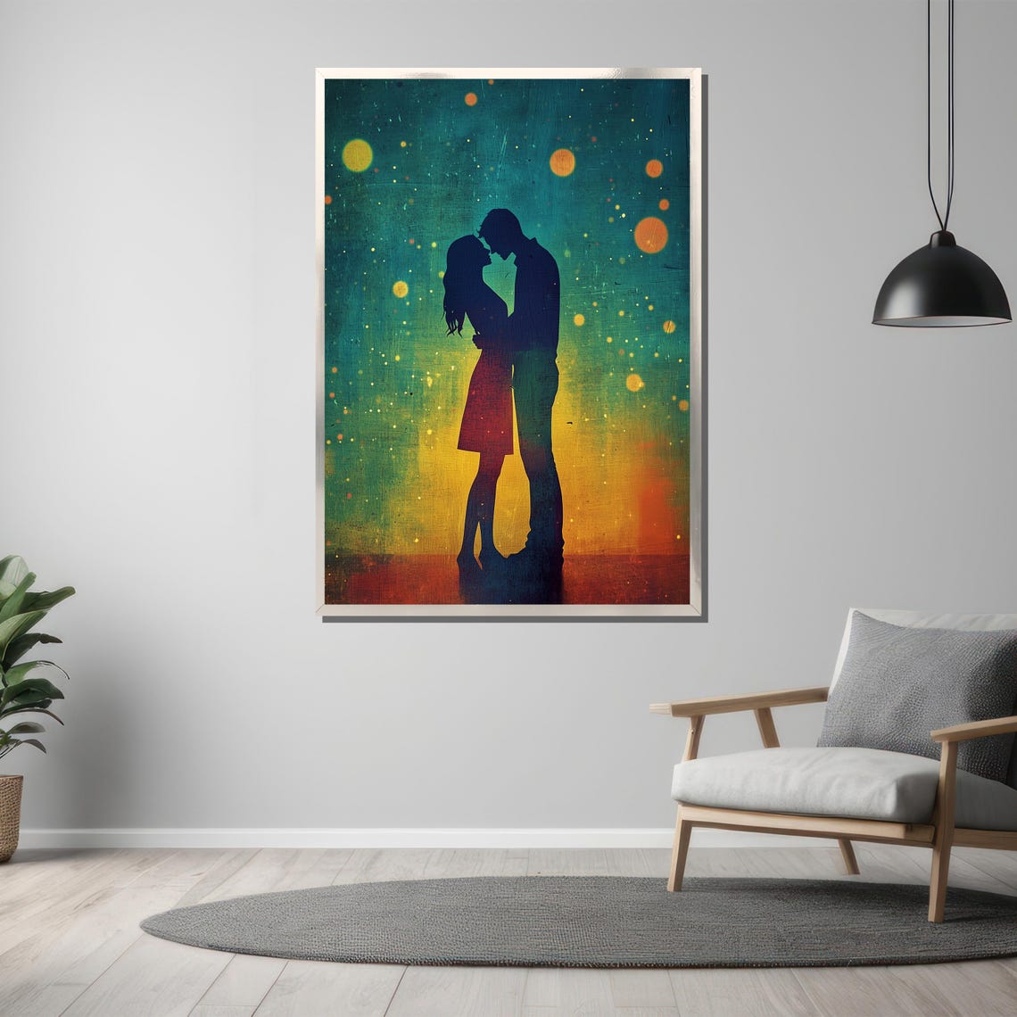 Silhouette Couple Kissing Under Starry Night Sky Romance Poster - Image 3