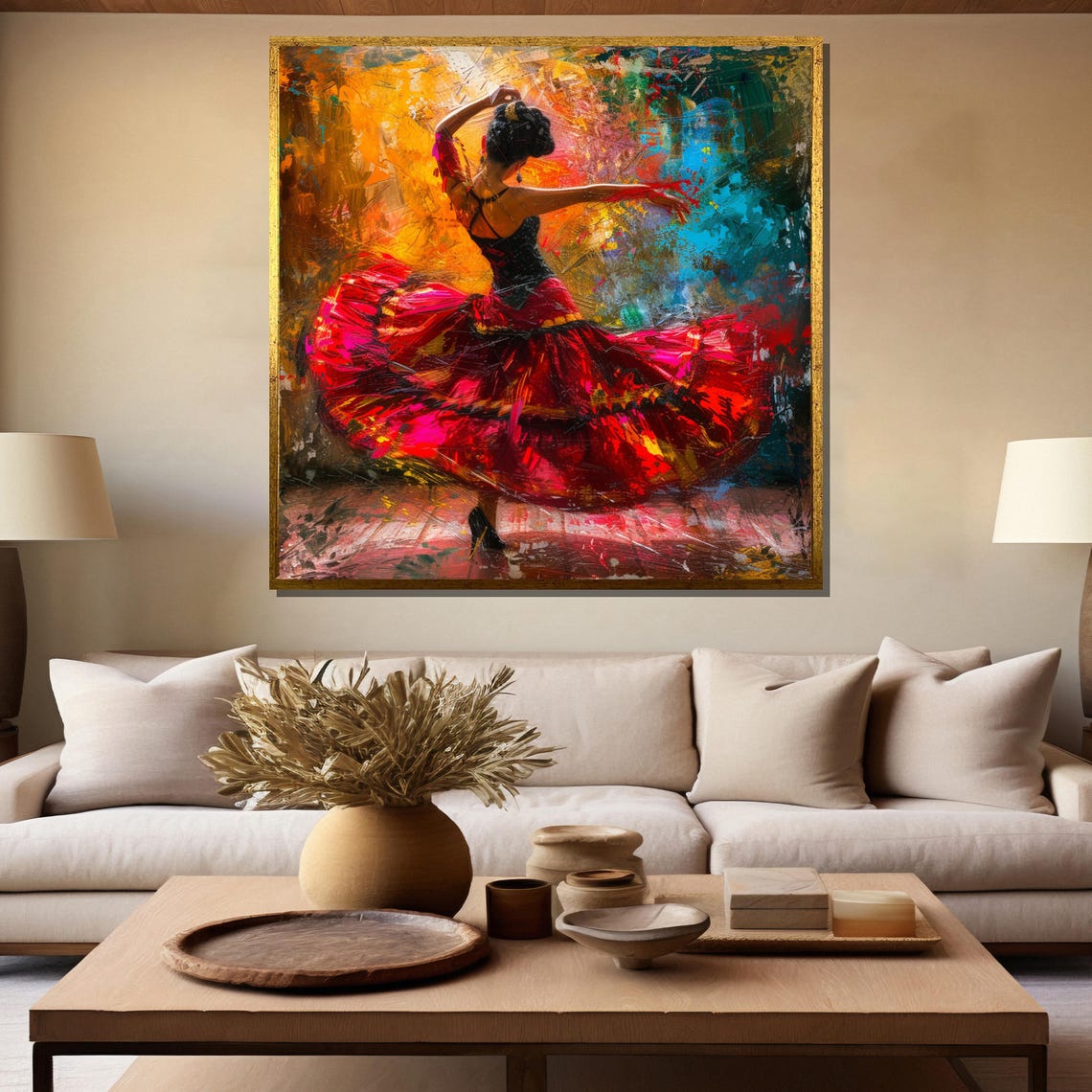Flamenco Dancer Red Ruffled Dress Swirl Impasto Painting Poster - Image 5