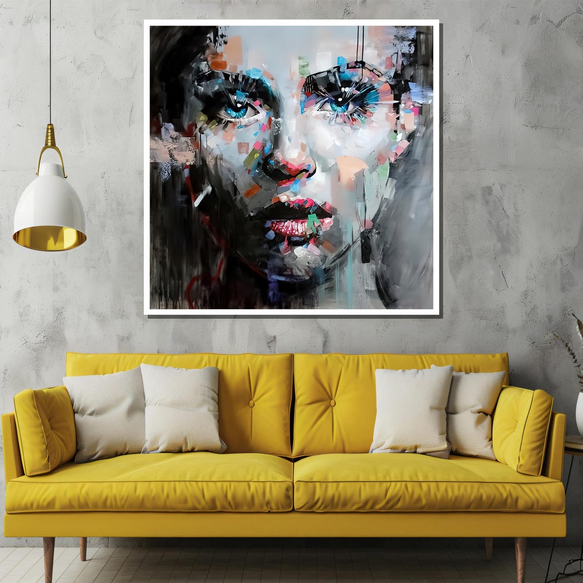 Fragmented Abstract Woman Face in Blue and Red Impasto Poster - Image 2
