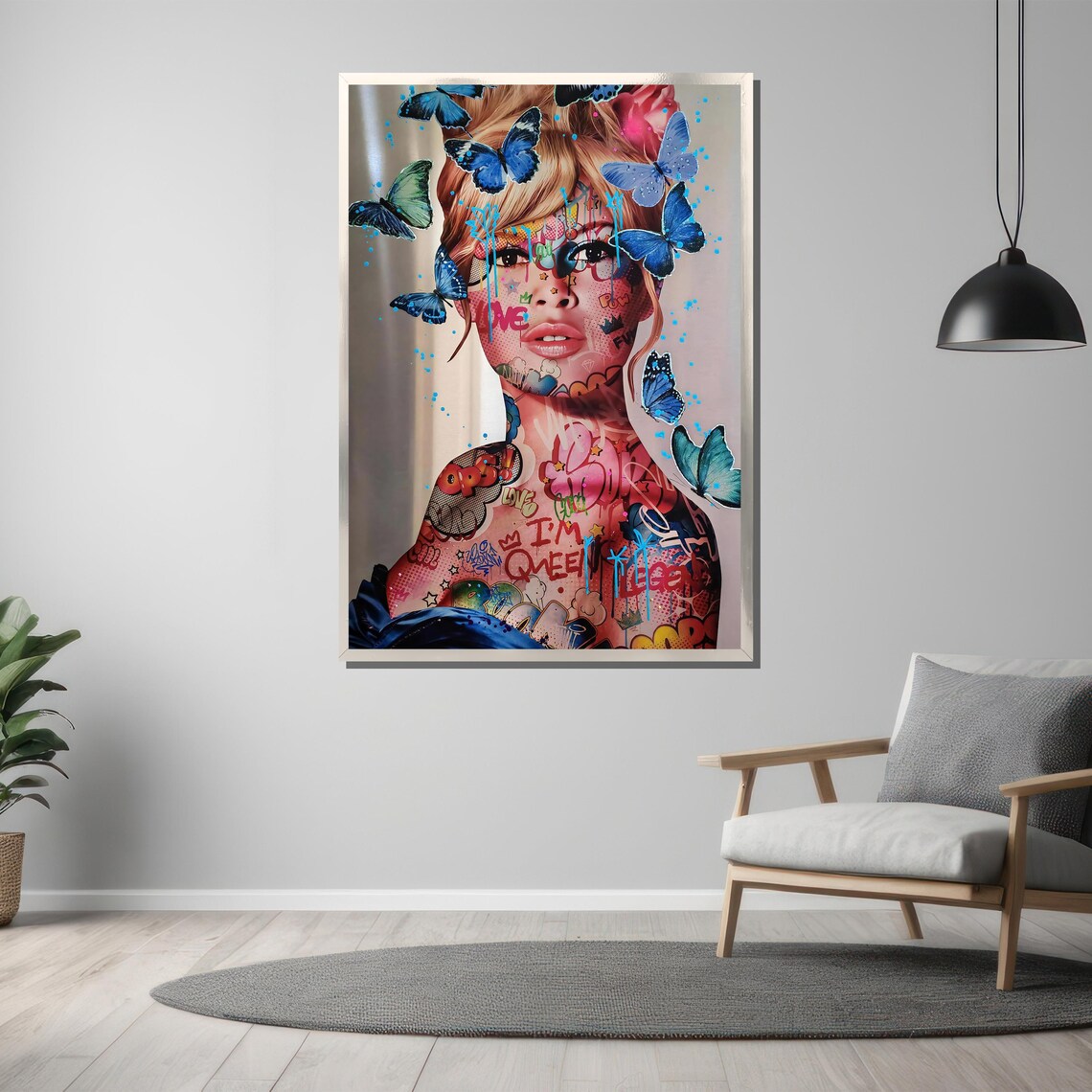 Butterfly Woman Graffiti Body Pop Art Portrait Colorful Poster - Image 3