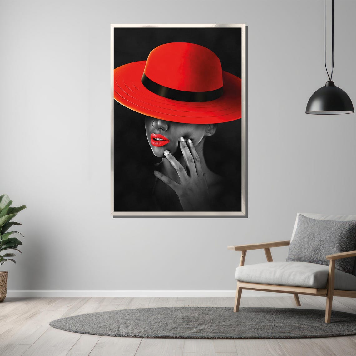 Mysterious Woman In Scarlet Hat Noir Glamour Style Art Poster - Image 3
