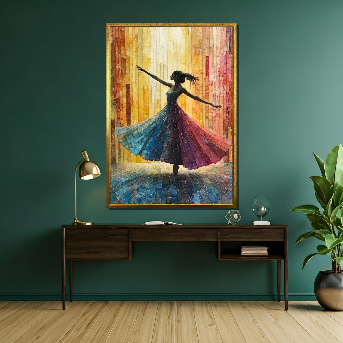 Dancer Silhouette with Flowing Colorful Dress Ballet Art Poster - Image 5