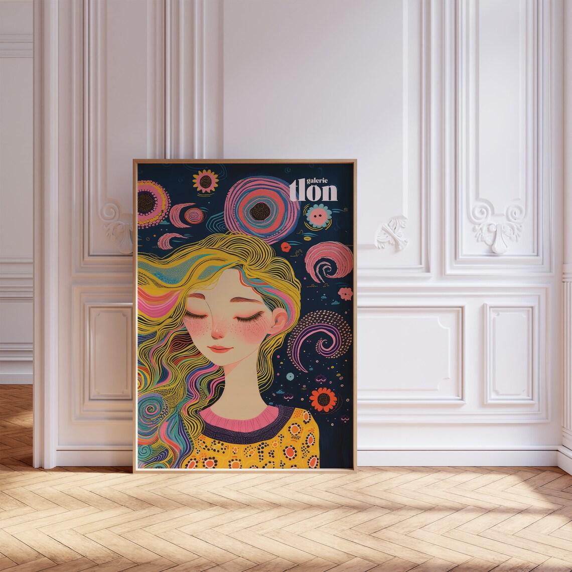 Galerie Tlon Rainbow Hair Girl Cosmic Night Swirls Floral Poster - Image 2