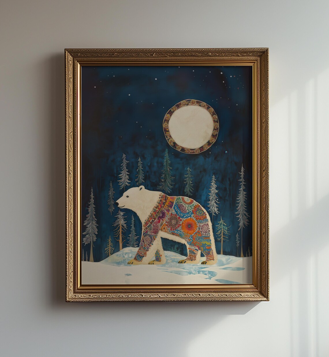 Scandi Polar Bear Folk Art Print, Nordic Style - Image 2