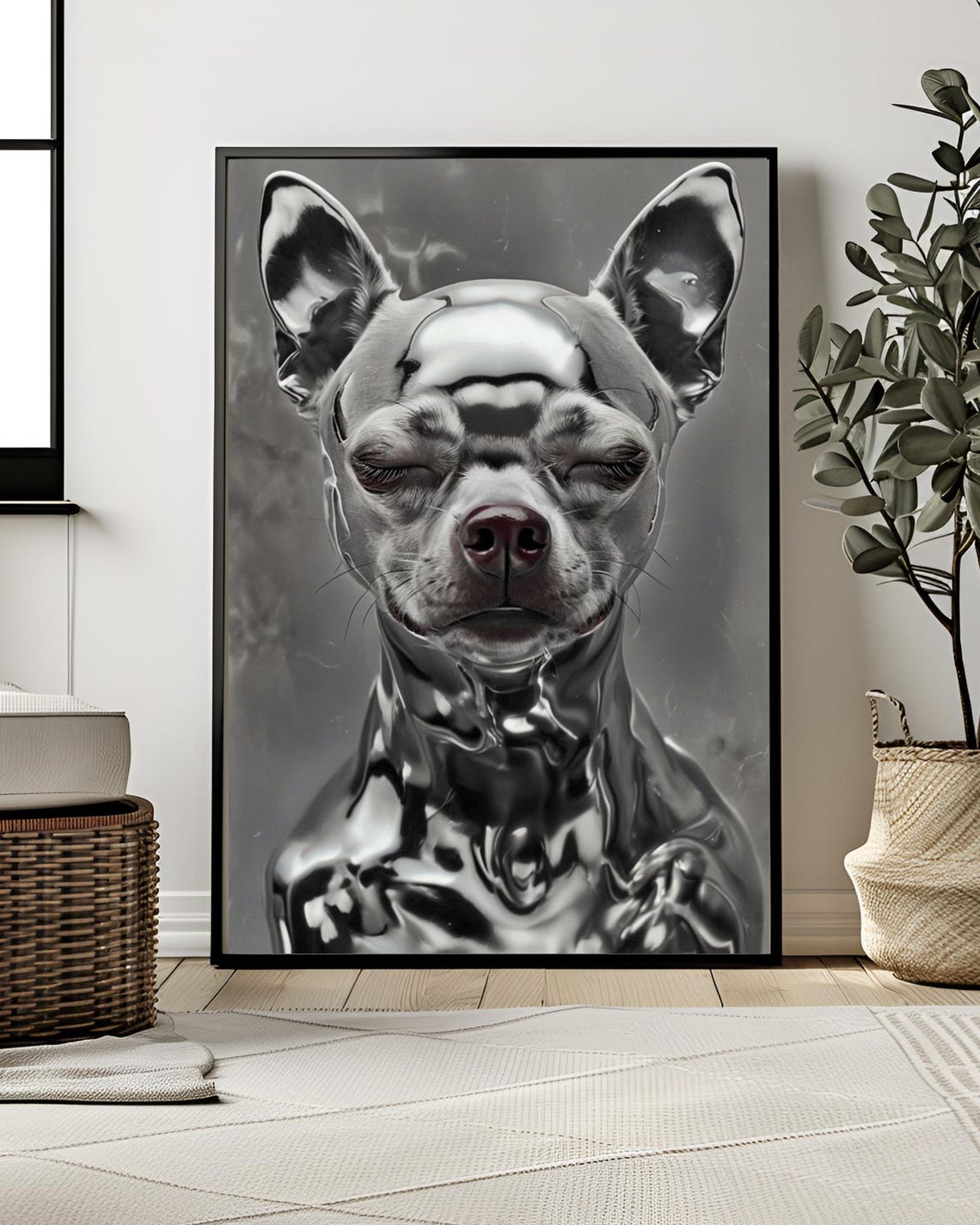 Metallic Chrome Chihuahua Dog Sleek Monochrome Modern Art Poster