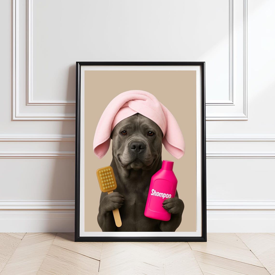 Funny Cane Corso Spa Poster Dog Shampoo Brush Bathroom Wall Decor