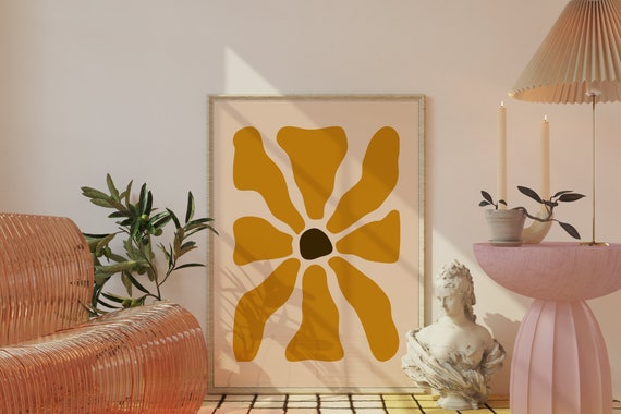 Boho Sunflower Art Print, Retro Botanical Decor
