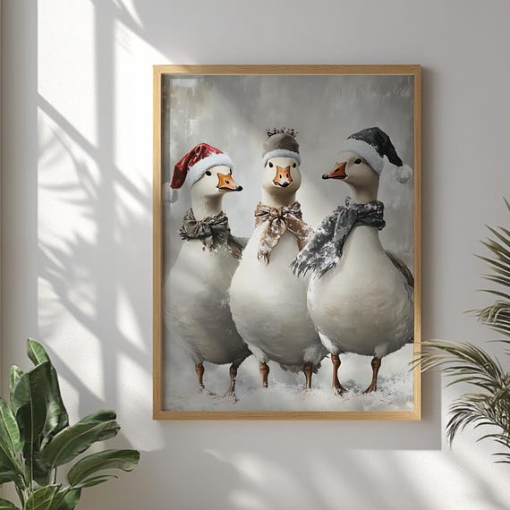 Christmas Silly Goose Wall Art Print Funny Farm Animal Holiday Poster Rustic Winter Home Decor Festive Barnyard Farmhouse Xmas