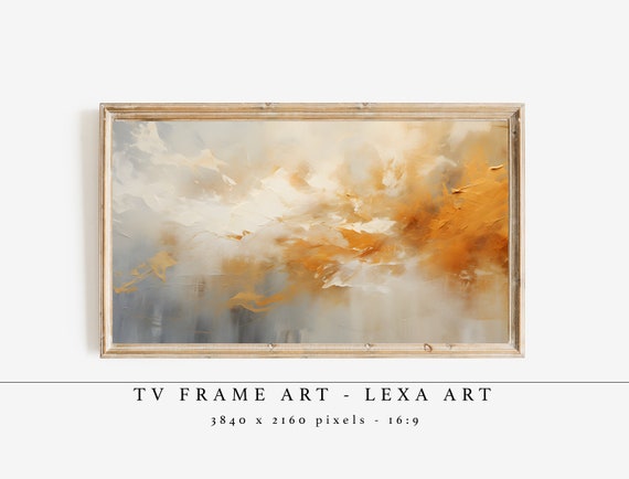 White And Yellow Abstract Art Frame Tv Textured Beige Contemporary Painting Samsung Instant