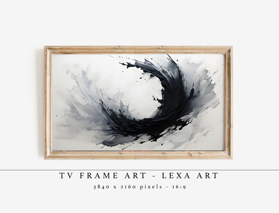 Black Ink Wave Swirl Monochrome Abstract Minimalist Art Poster