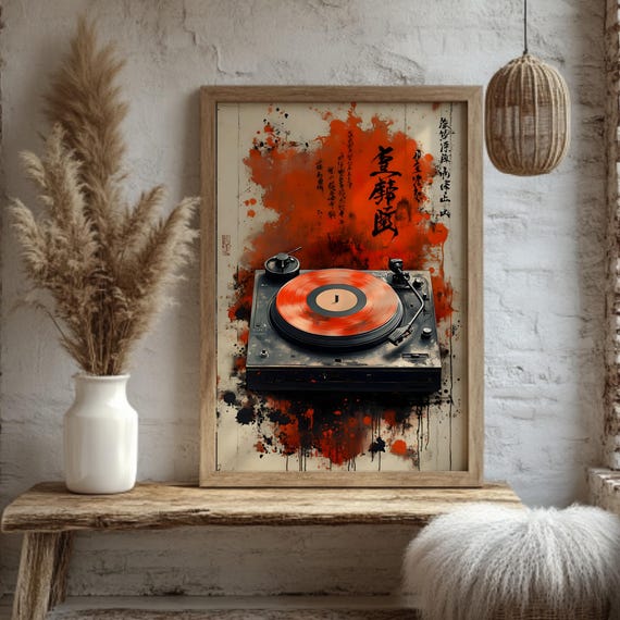 Vinyl Record Player Poster Retro Turntable Wall Art Music Lover Print Abstract Red Decor Urban Loft Style Gift For Him