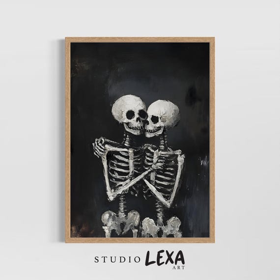 Couple Skeleton Gothic Halloween Love Art Print