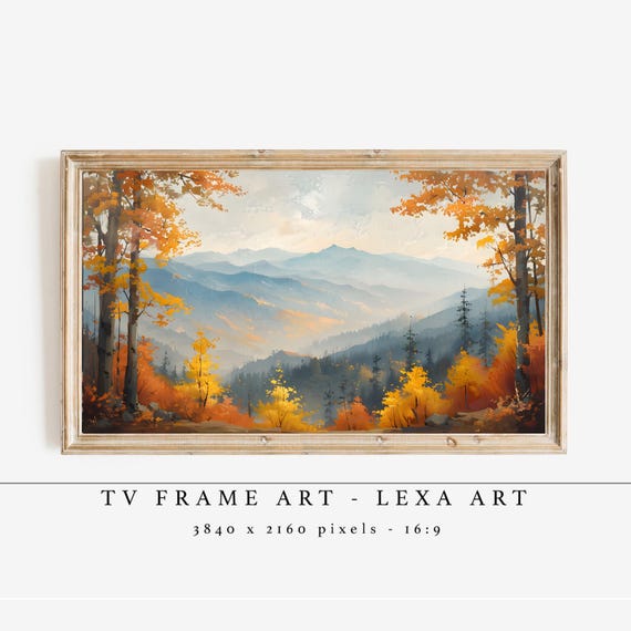 Autumn Mountain Landscape Tv Art Fall Forest Scenic View Cozy Nature Wall Decor Samsung Frame Rustic Home Artwork