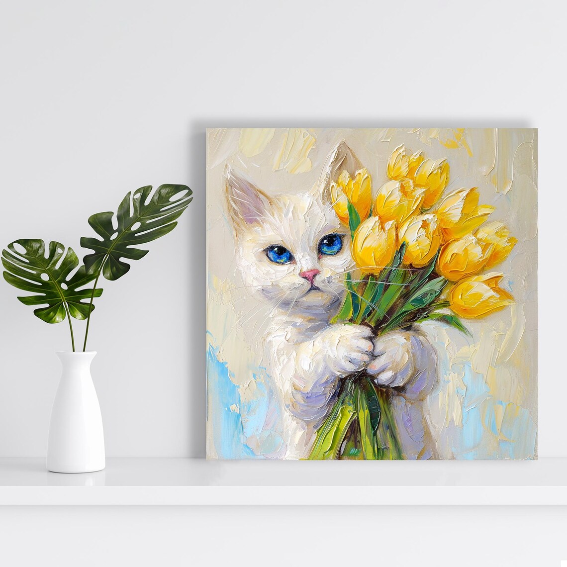 Kitten Embrace, Whimsical Tulip Animal Art Print - Image 2