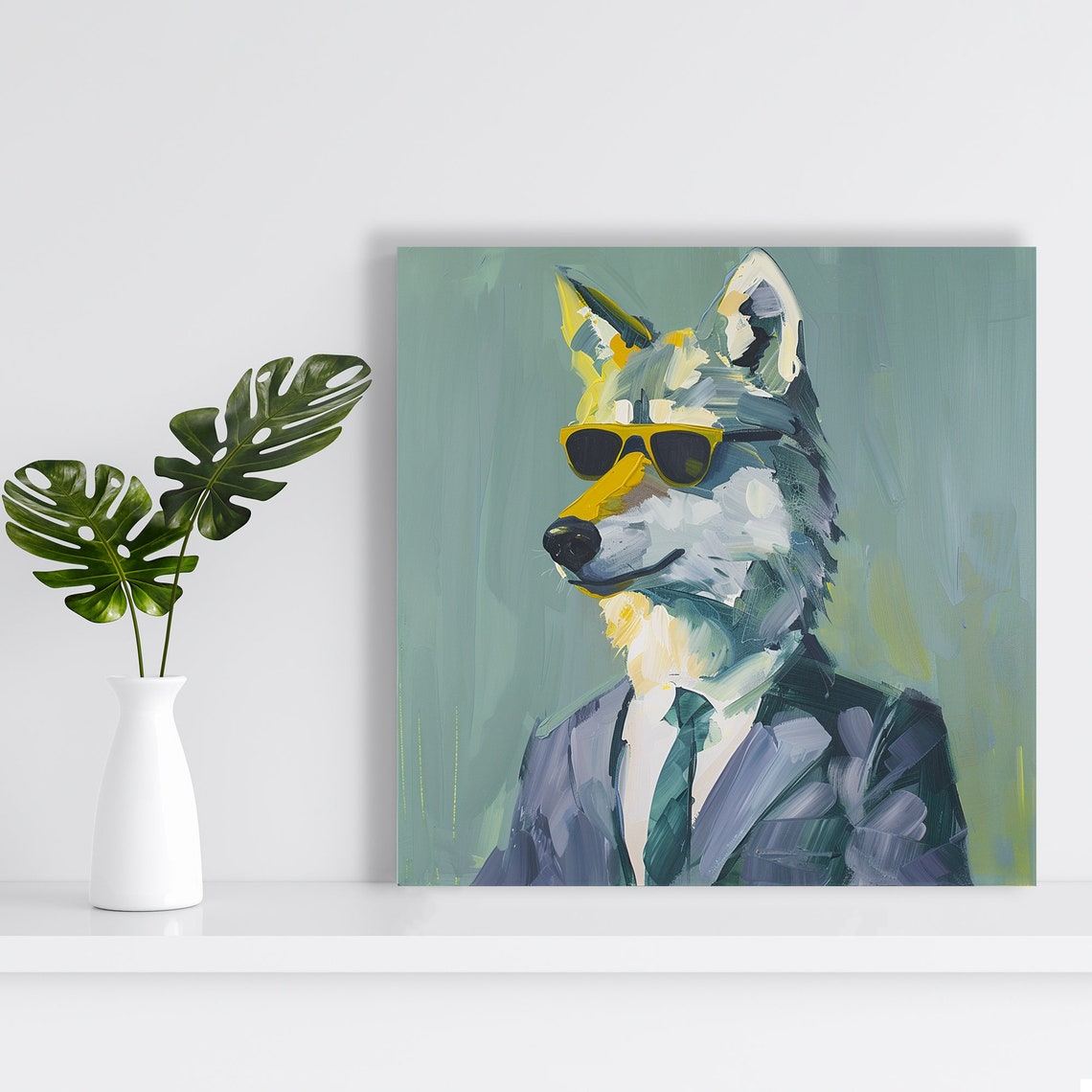 Cool Wolf Wearing Sunglasses Business Suit Portrait Painting Poster - Image 2