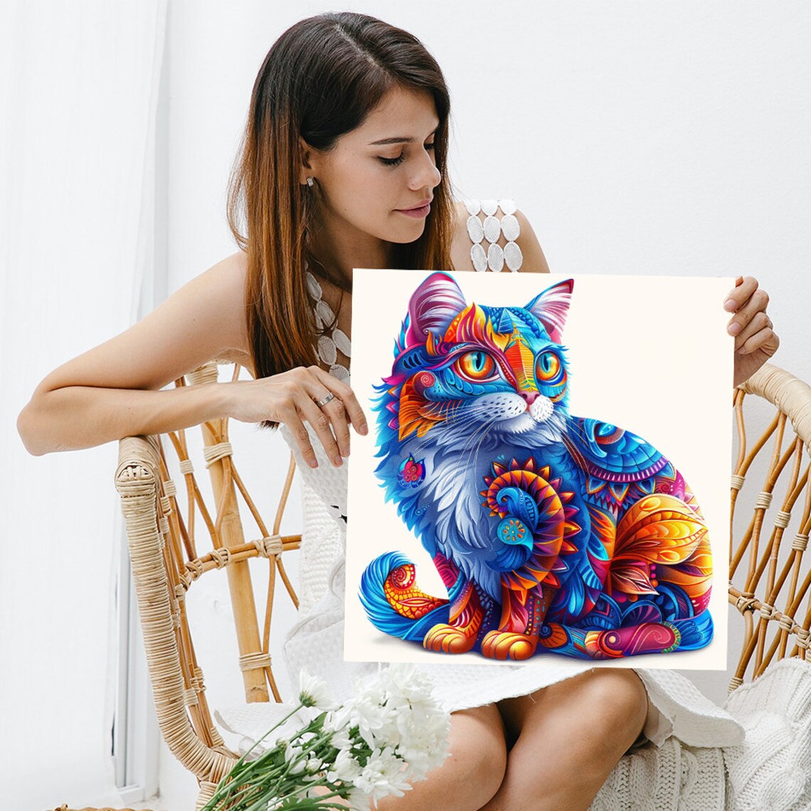 Kaleidoscopic Feline Fantasy Cat Mandala Bohemian Colorful Wall Art Poster - Image 3