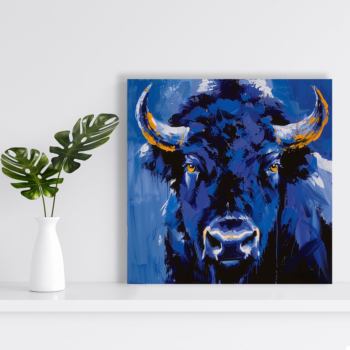 Electric Blue Bull Head Portrait Golden Eyes Bold Modern Animal Poster - Image 2