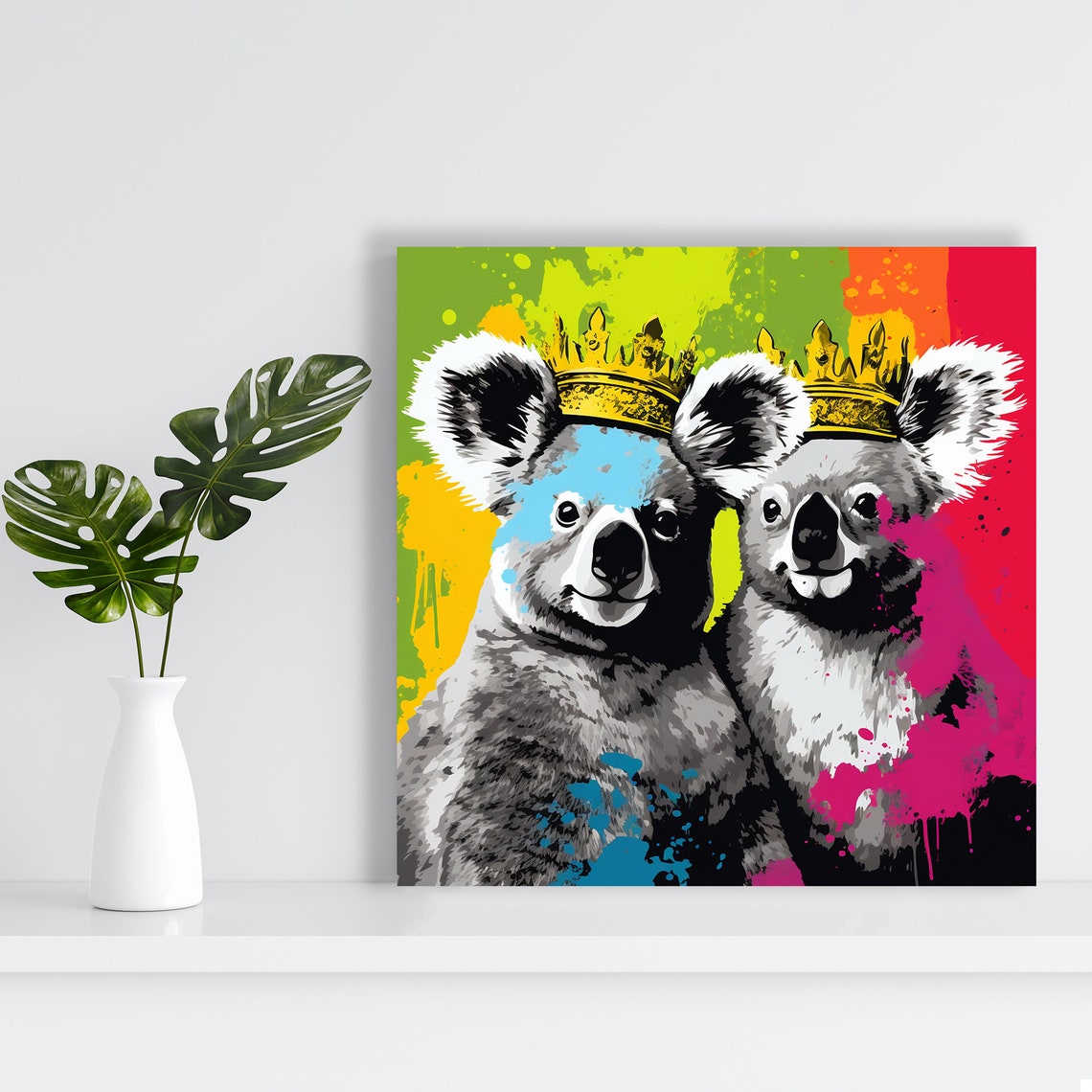 Royal Koala Duo Gold Crowns Bold Pop Art Colorful Whimsical Poster - Image 2