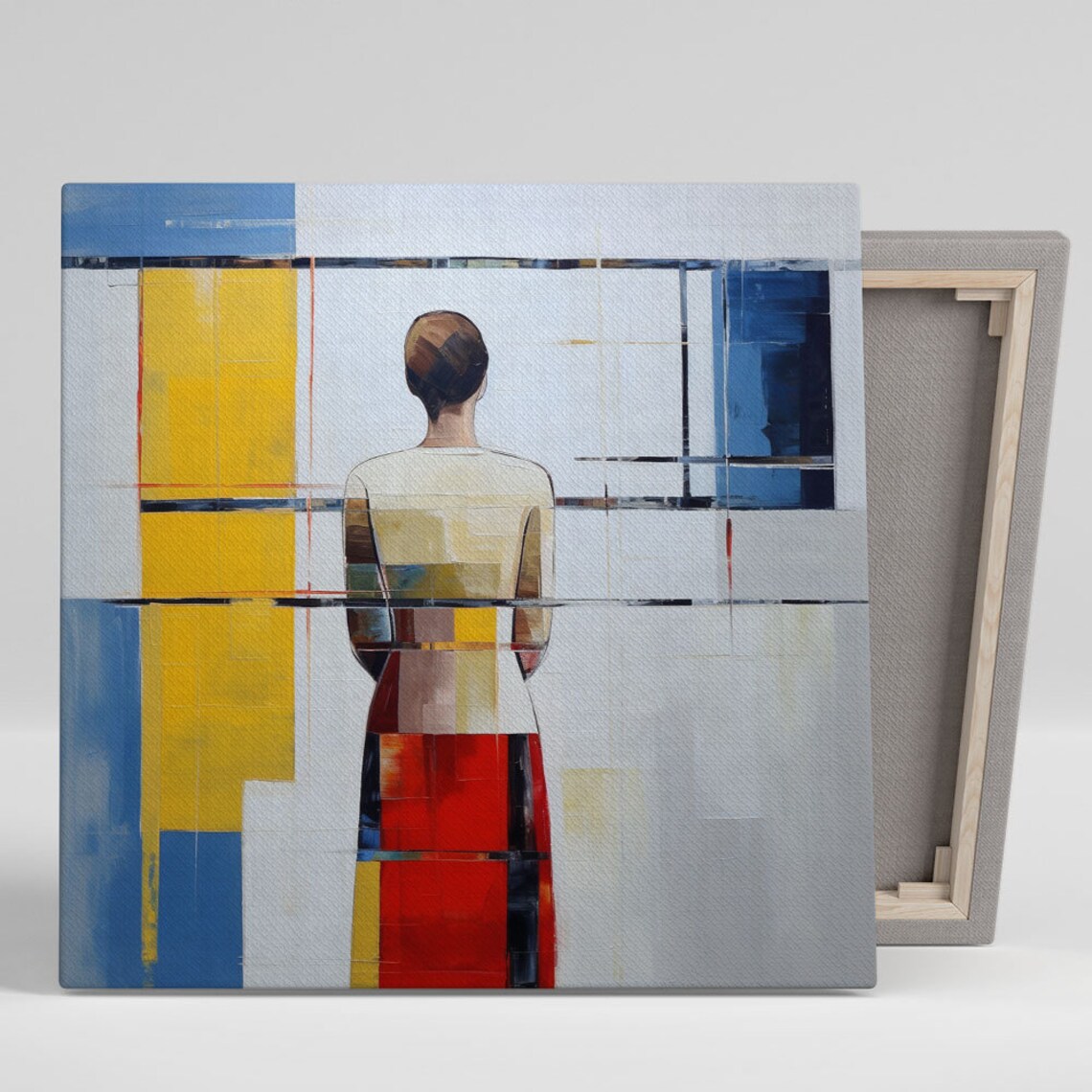 Woman At Color Block Window Mondrian Style Geometric Modern Art Poster