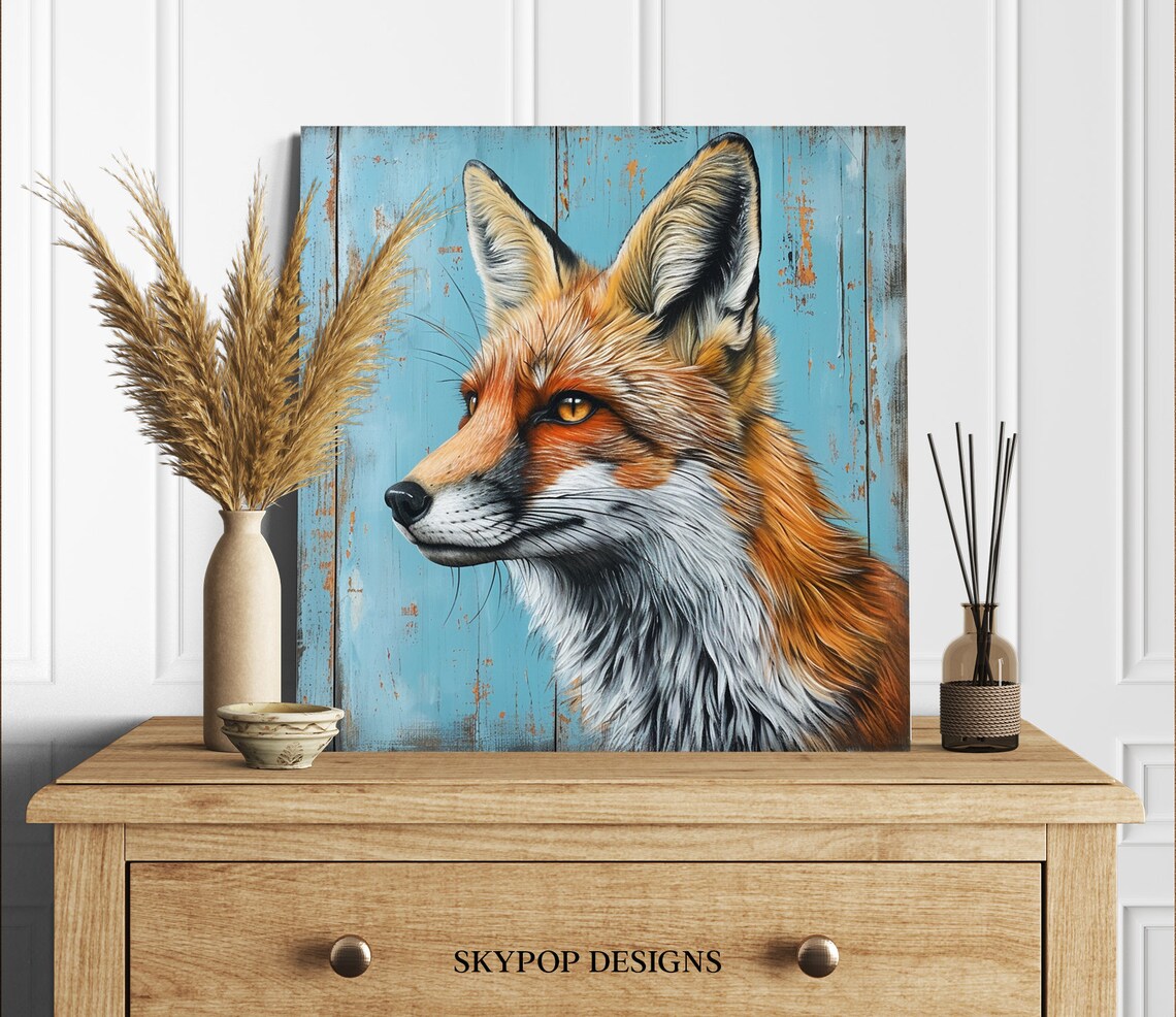 Fox Portrait Rustic Farmhouse Living Room Art Print - Image 2
