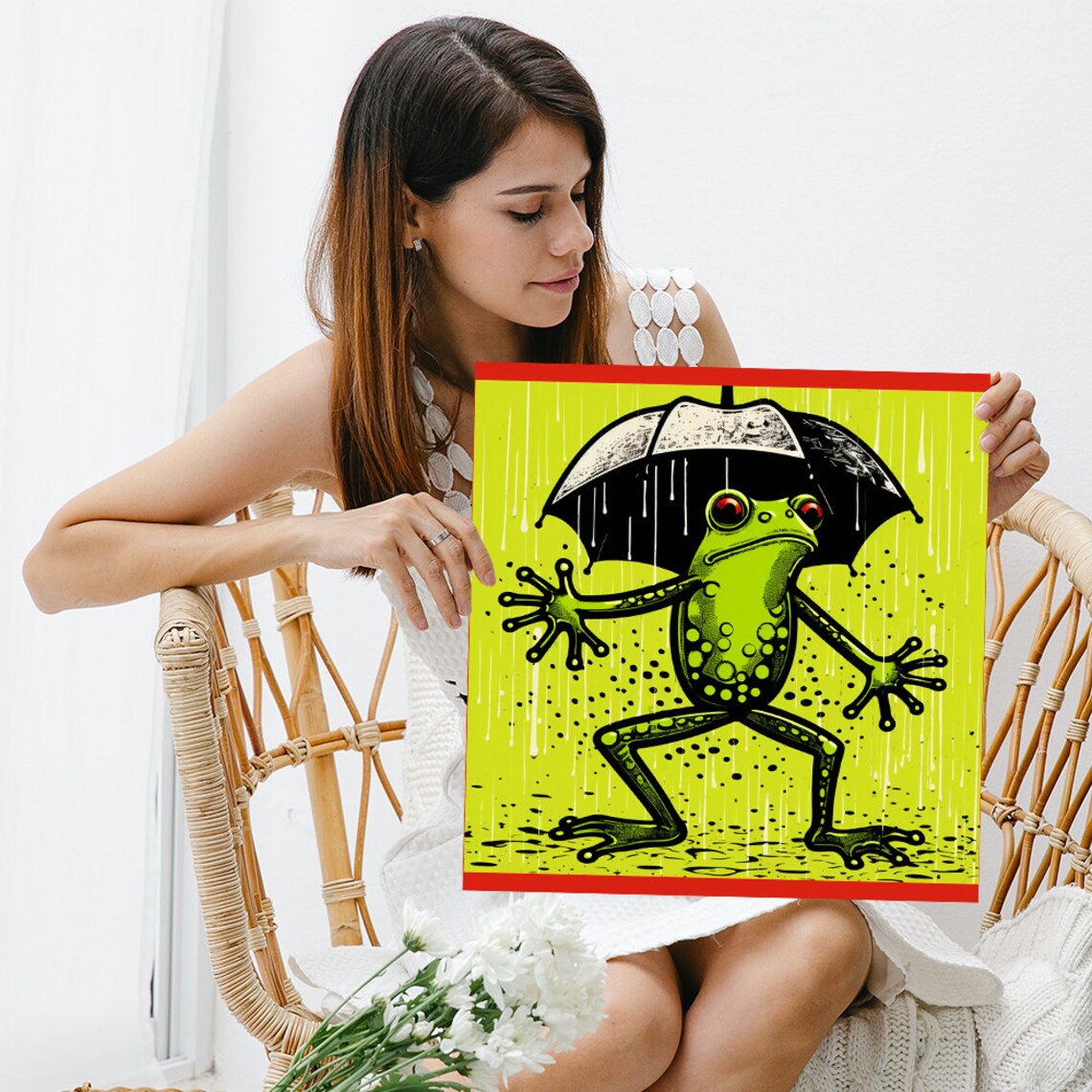 Frog Umbrella Whimsical Animal Poster, Nursery Decor - Image 3