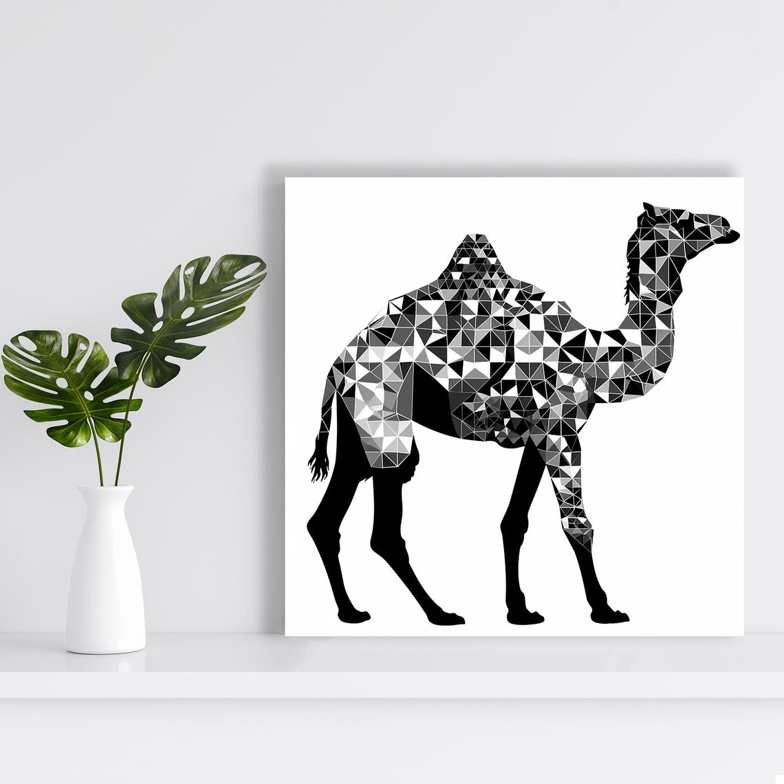 Geometric Mosaic Camel Black White Minimalist Animal Wall Art Poster - Image 2