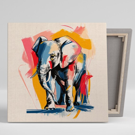 Watercolor Elephant Pink Yellow Blue Splash Gentle Art Poster
