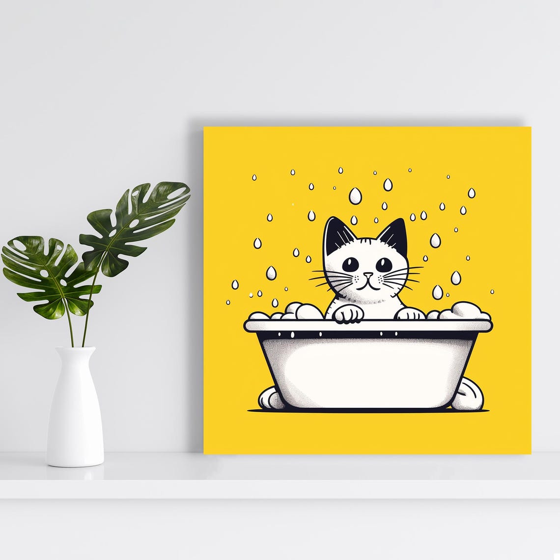 Cute Kitten In Bathtub Funny Bath Time Animal Wall Art Poster Yellow - Image 2