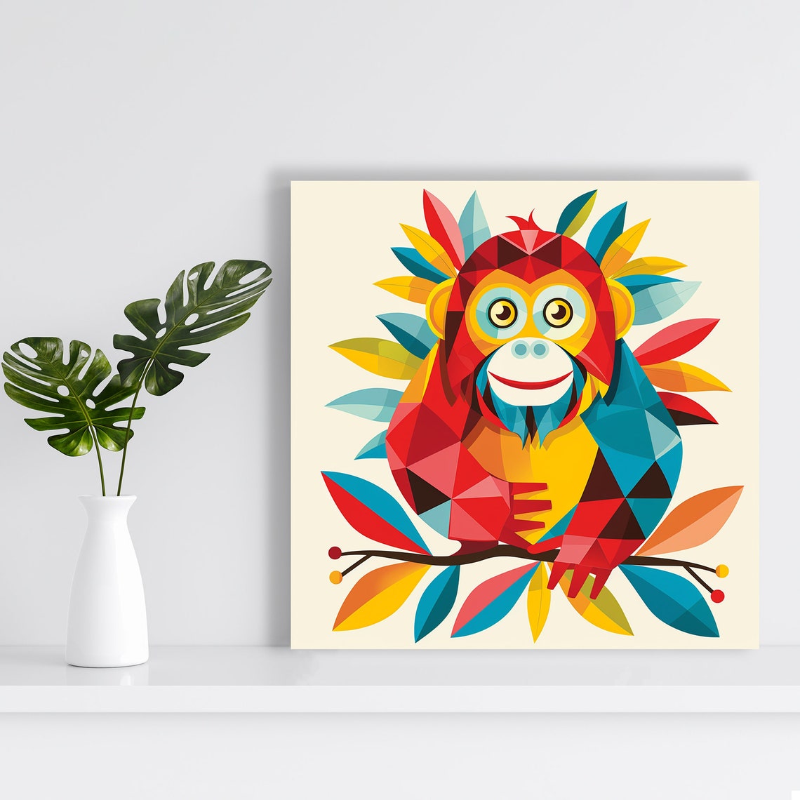 Geometric Colorful Monkey On Branch Tropical Pop Art Wall Poster - Image 2