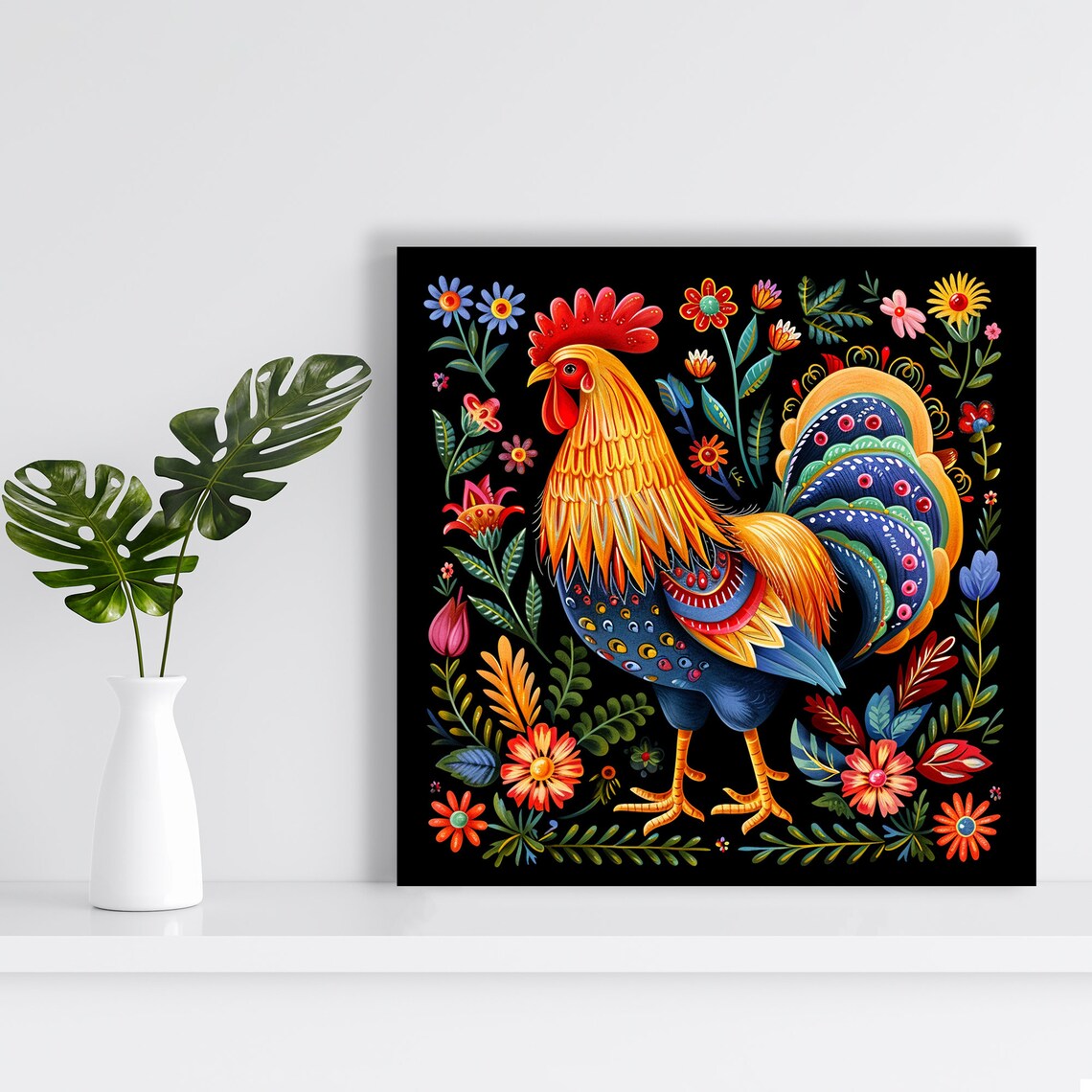 Rooster Bloom Folk Art Print, Rustic Farmhouse Decor - Image 2