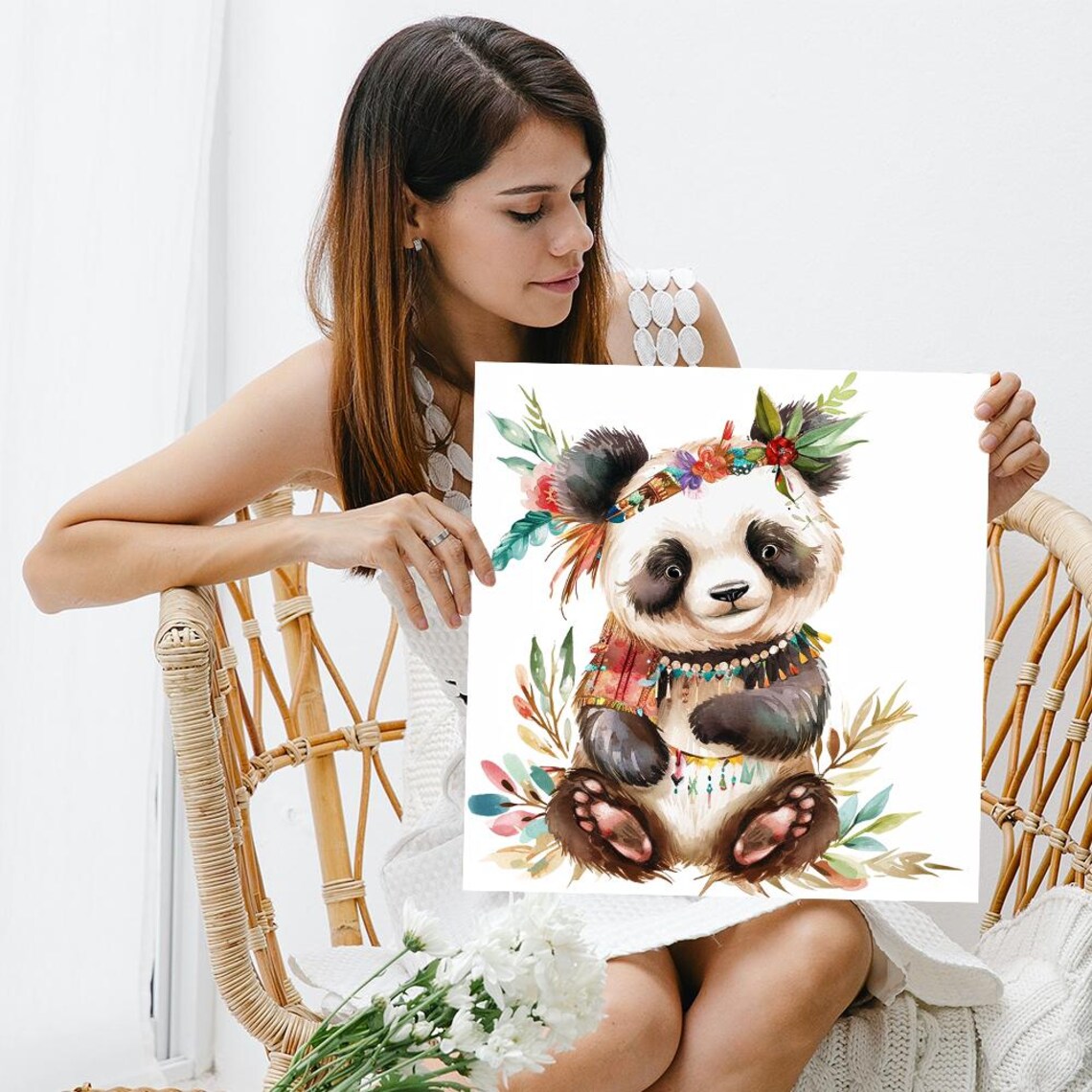 Boho Panda Blossom Nursery Animal Decor Art Print - Image 3