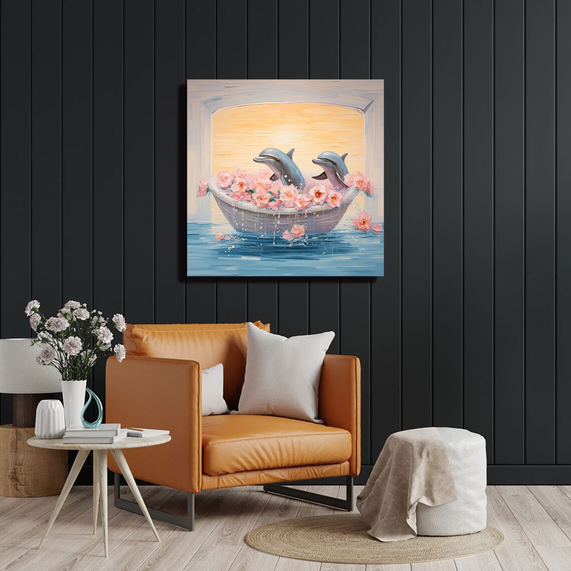 Two Dolphins in Bathtub, Bathroom Wall Art Print - Image 4