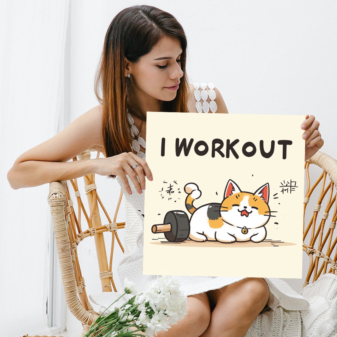 Lazy Cat Workout, Minimalist Animal Wall Art Print - Image 3
