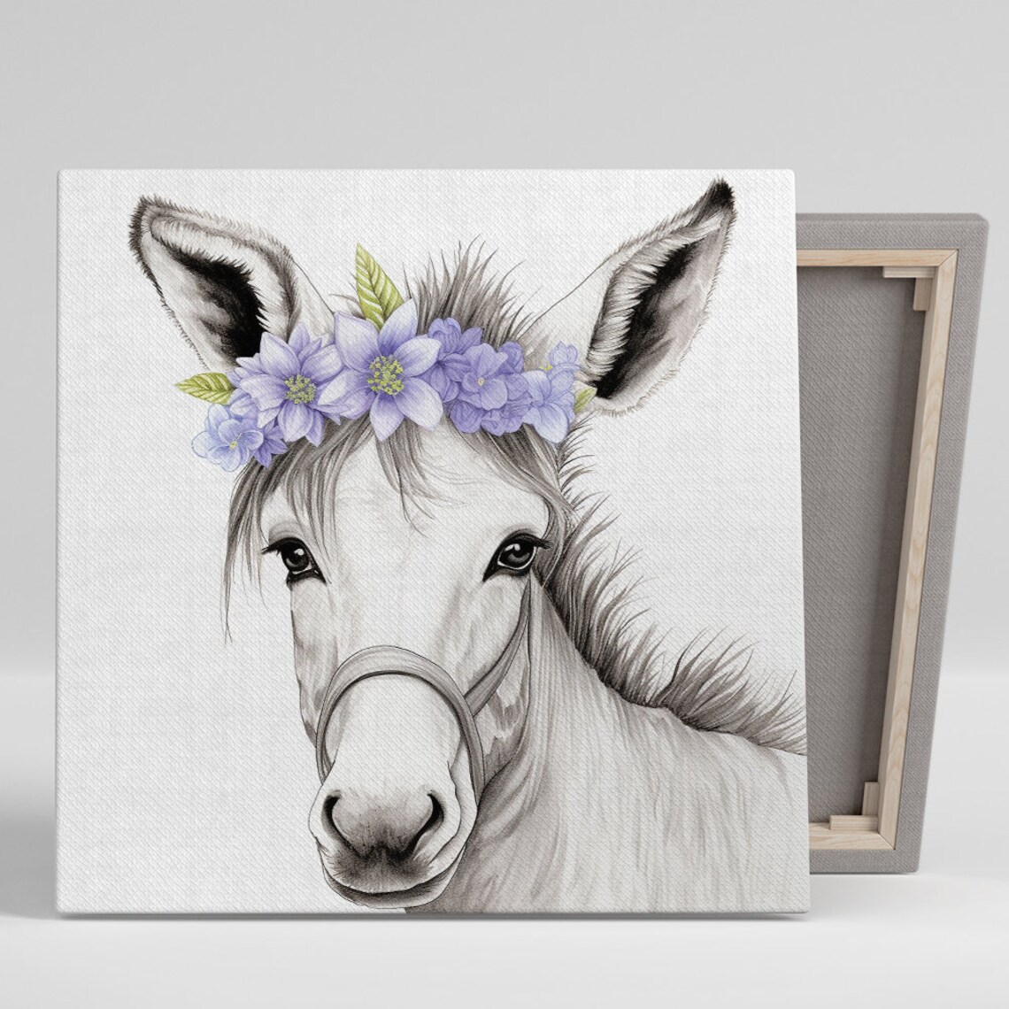 Floral Crown Donkey Art Print, Nursery Wall Decor