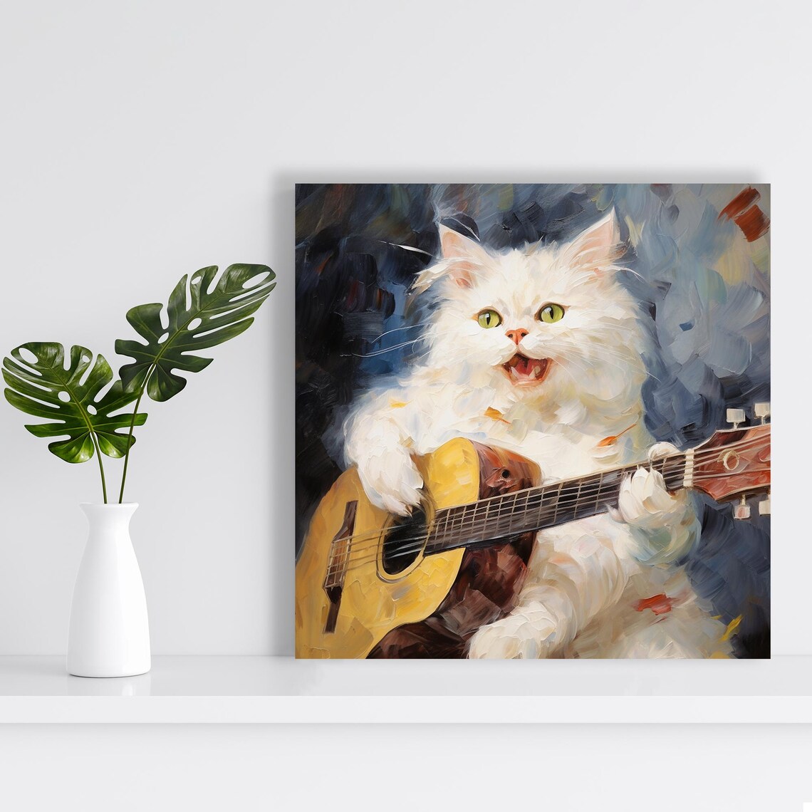 Cat Rockstar Serenade, Whimsical Animal Art Print - Image 2