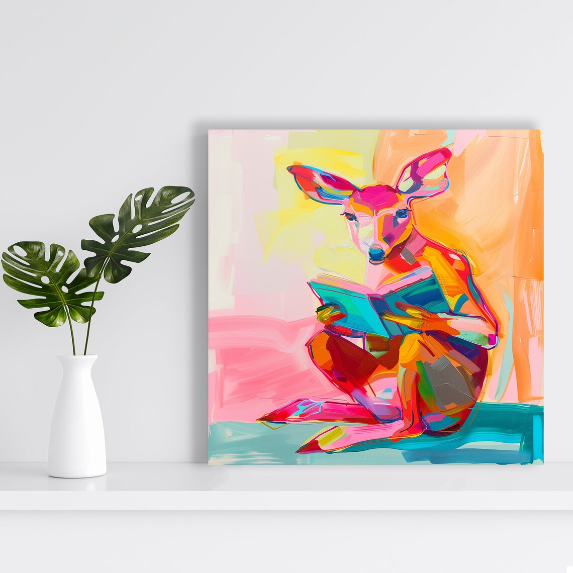 Colorful Deer Reading Book Fauvist Rainbow Animal Art Wall Poster - Image 2