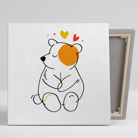 Cute Bear Self Hug Line Art Hearts Minimalist Nursery Poster