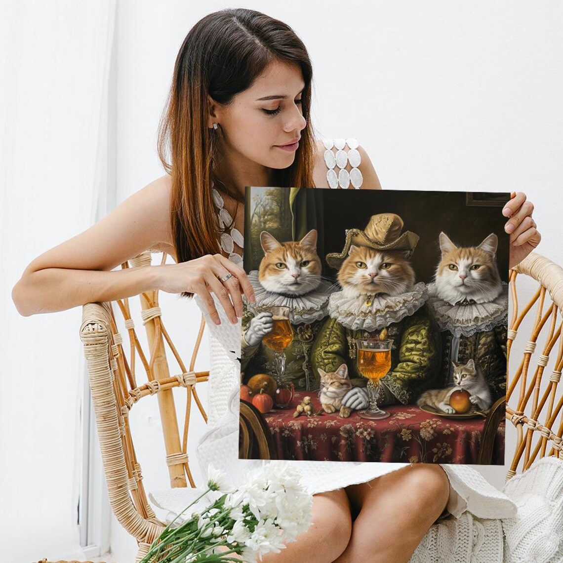 Aristocratic Cat Feast, Victorian Rustic Art Print - Image 3