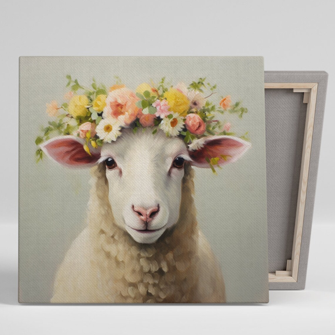 Floral Crown Sheep, Whimsical Farmhouse Art Print