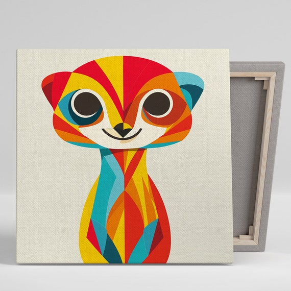 Geometric Feline Fusion Art Or Poster Pop Whimsical Animal Decor Childrens Room Nursery Living Room Office Wall Art Feline Decor