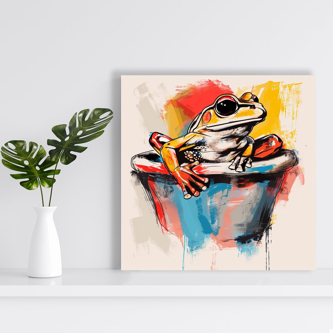 Tree Frog Sitting on Paint Bucket Colorful Whimsical Wall Art - Image 2